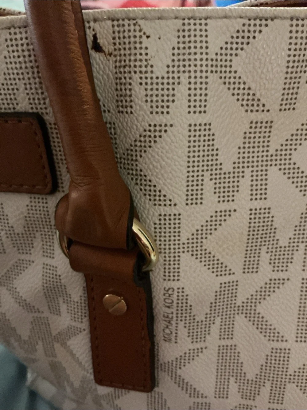 MICHAEL Michael Kors Hamilton Vanilla Logo Large Satchel Purse Crossbody Bag